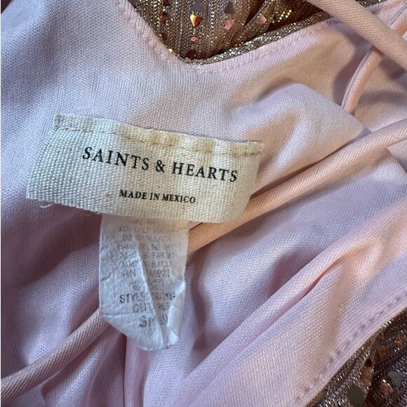 Saints & Hearts Sequin Romper Small Pink Sparkle Party NYE Clubwear Glam - Picture 3 of 8